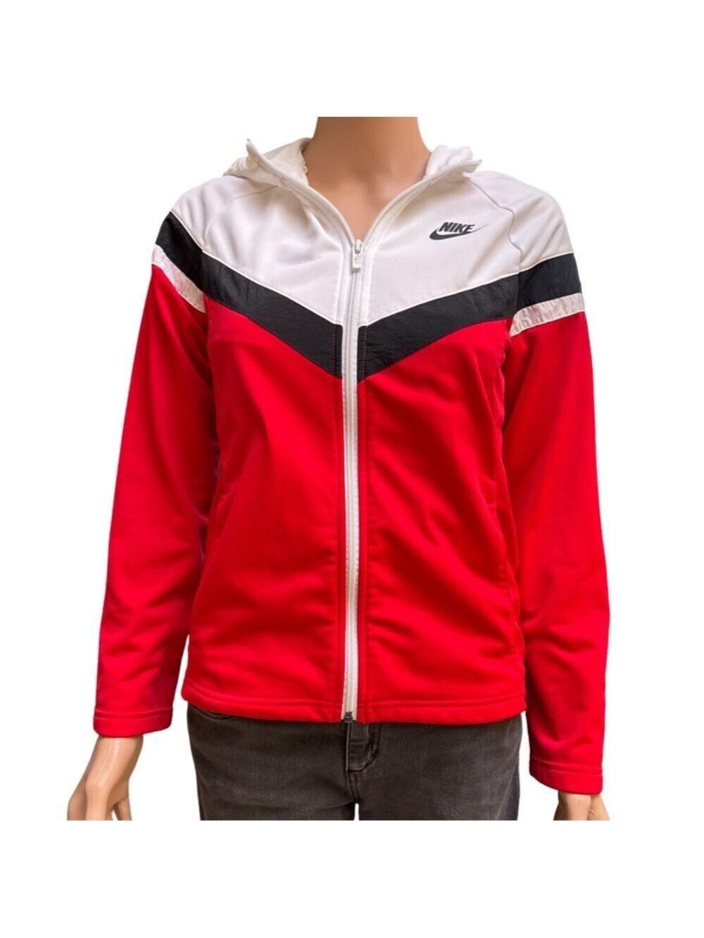 Nike Red White Sporty Bomber Jacket With Hood